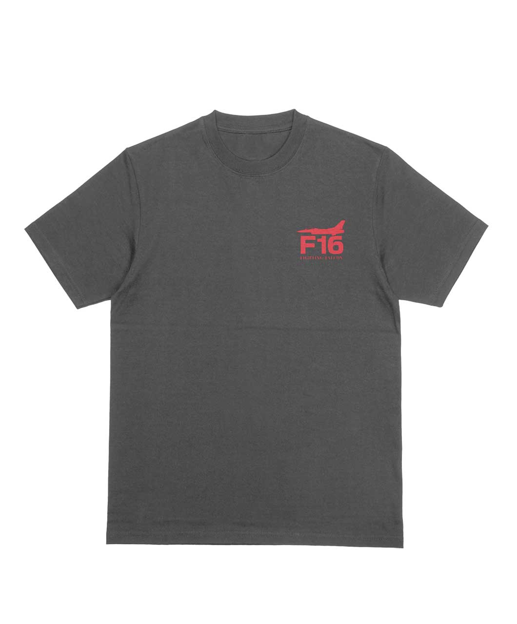 22 polera F-16 ESSENTIALS COLOR gris con insignia roja 100% algodón. Diseño chileno